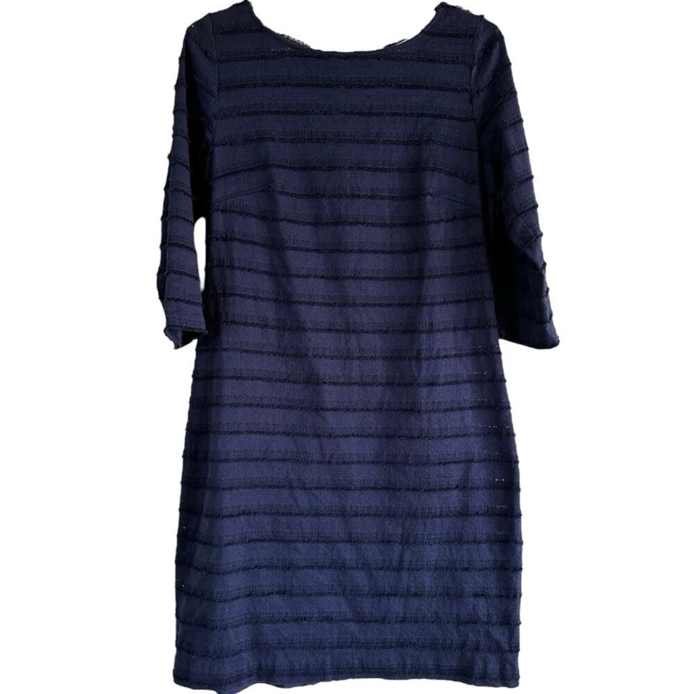 Trina Turk Ain't Misbehavin 2 Fringe Lace Dress 3/4 Sleeve Silk Navy Blue 6